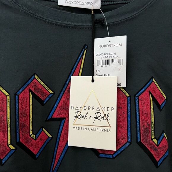Daydreamer x Free People AC/DC Long Sleeve Black Tee Size XSmall - Picture 5 of 6